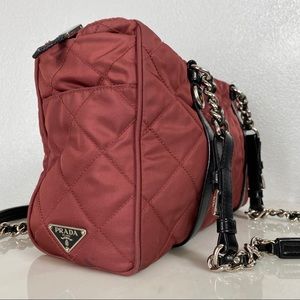 Prada Quilted Nylon Shoulder Bag in Rust Red with Black Trim